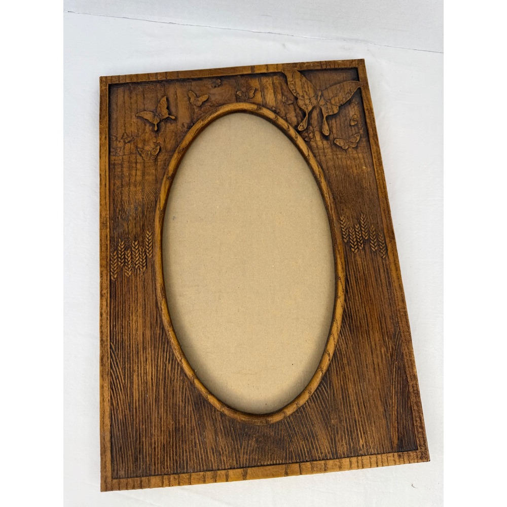 Vintage Faux Wood Resin Butterfly Wheat Oval Picture Frame Rustic Cottagecore - Picture 4 of 13